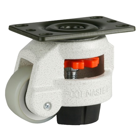 Foot Master Leveling Caster, 50 mm PU Wheel, 2-1/2 x 3-1/4 Plate, Swivel, 280 kg Cap, NBR Foot Pad, Ivory GD-60-F-HUP-PUS